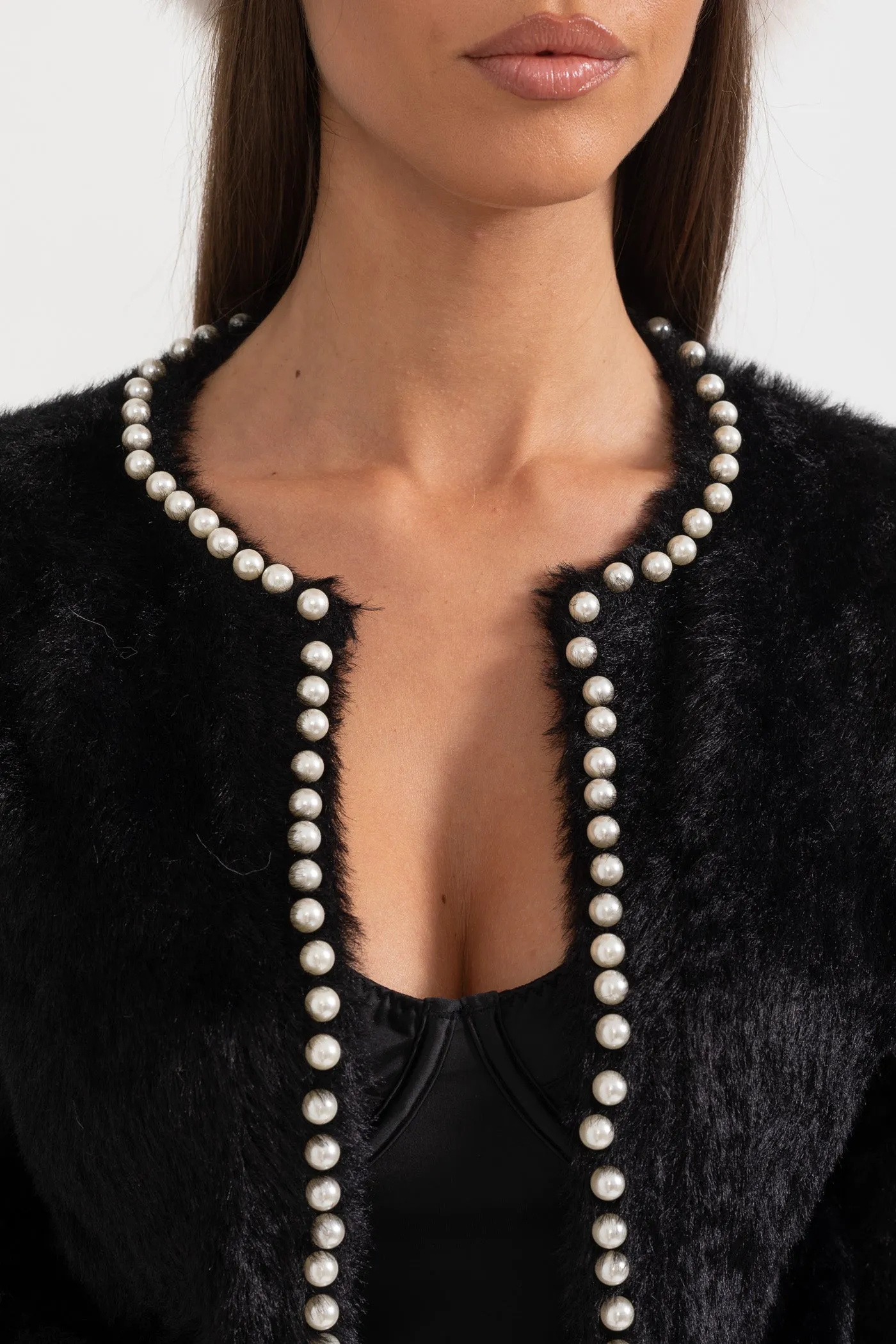 Fluffy Cardigan With Pearl Detailing - Black sold by Sierra darien product image thumbnail 5