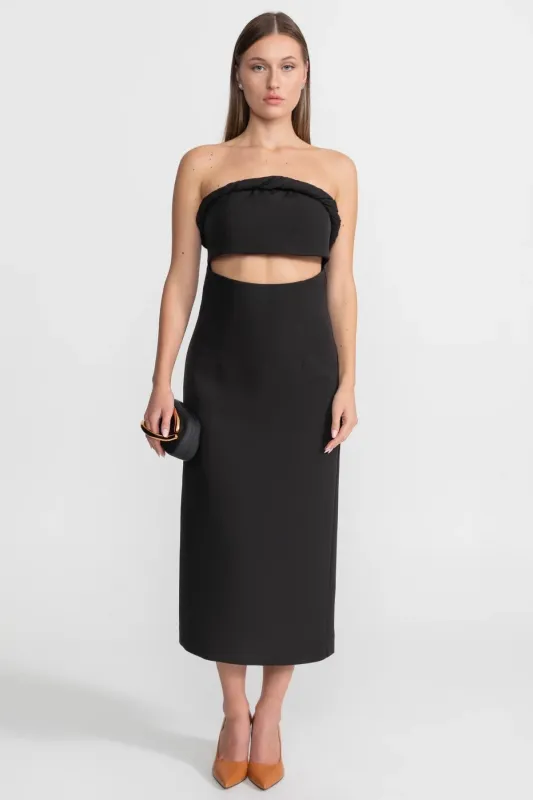 Strapless Cutout Midi Dress With Twisted Bandeau Detail – Black made by Sierra darien
