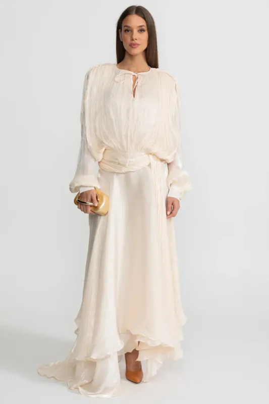 Maxi Dress with Pleated Bodice and Draped Skirt - Ivoire made by Sierra darien