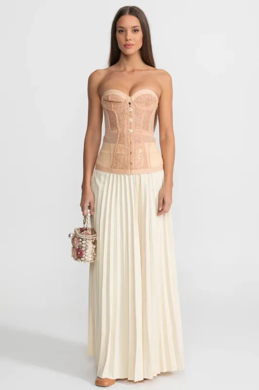 Strapless Lace Corset Top with Boning and Front Closure - Nude made by Sierra darien