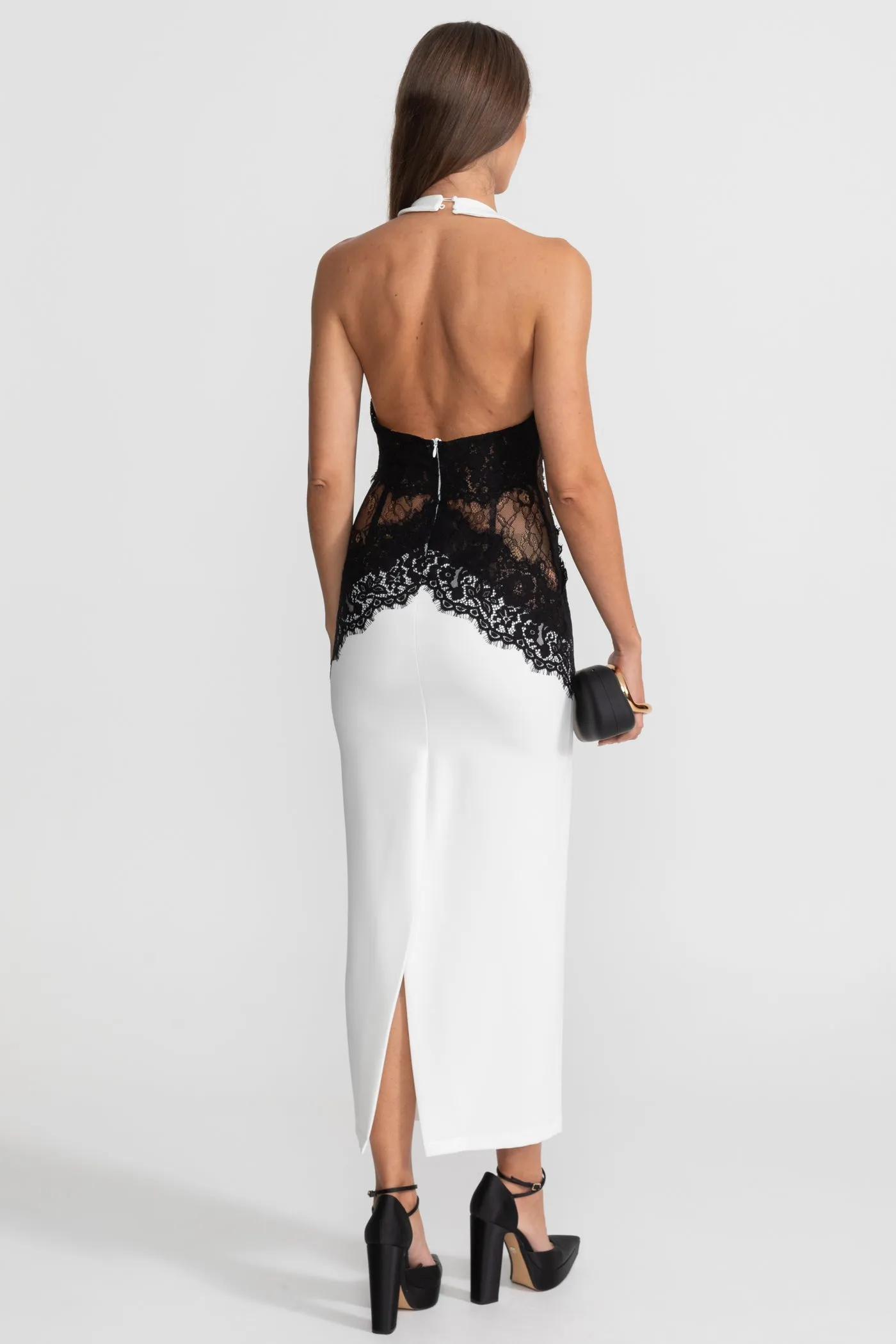 Halter Maxi Dress with Contrast Lace Panels – White sold by Sierra darien product image thumbnail 4