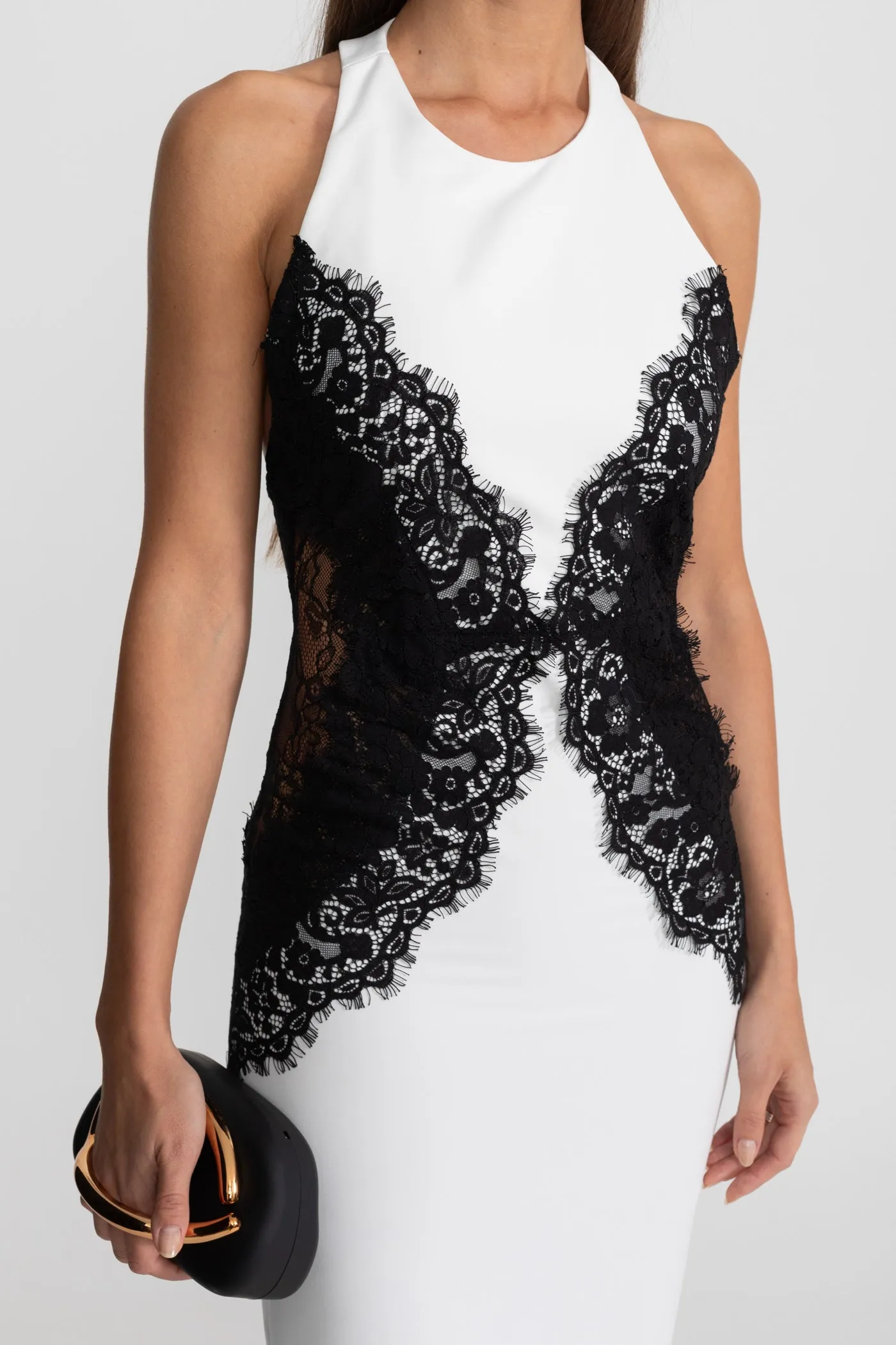 Halter Maxi Dress with Contrast Lace Panels – White sold by Sierra darien product image thumbnail 5