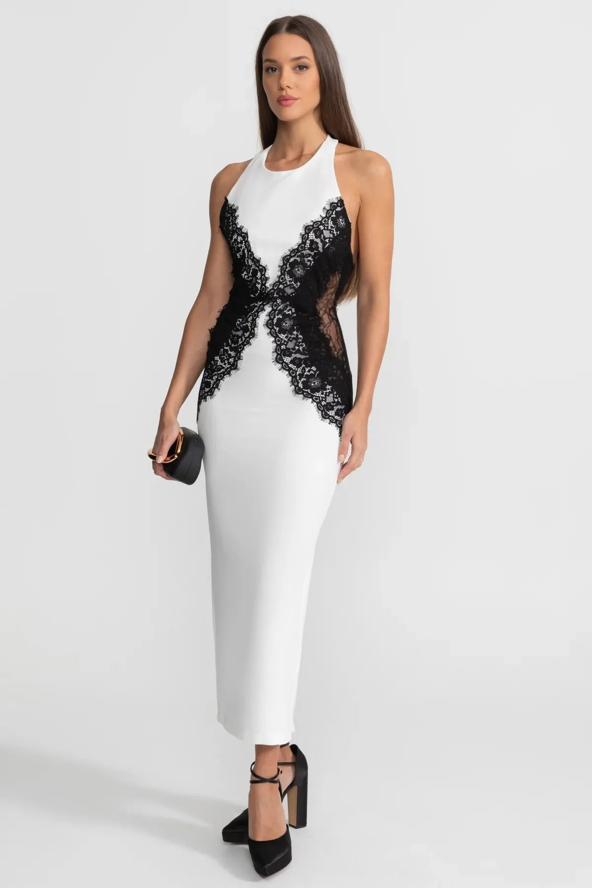 Halter Maxi Dress with Contrast Lace Panels – White sold by Sierra darien product image thumbnail 2
