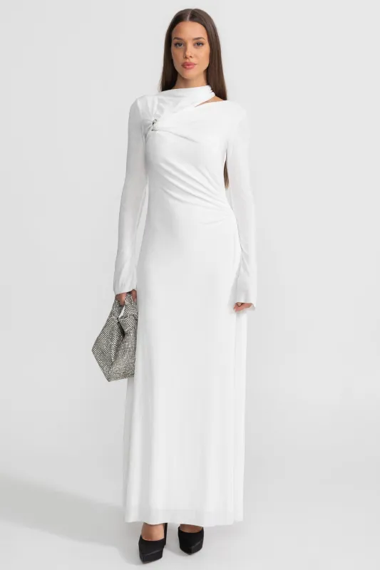 Draped Maxi Dress with Cut-Out and Elegant Detail - White made by Sierra darien