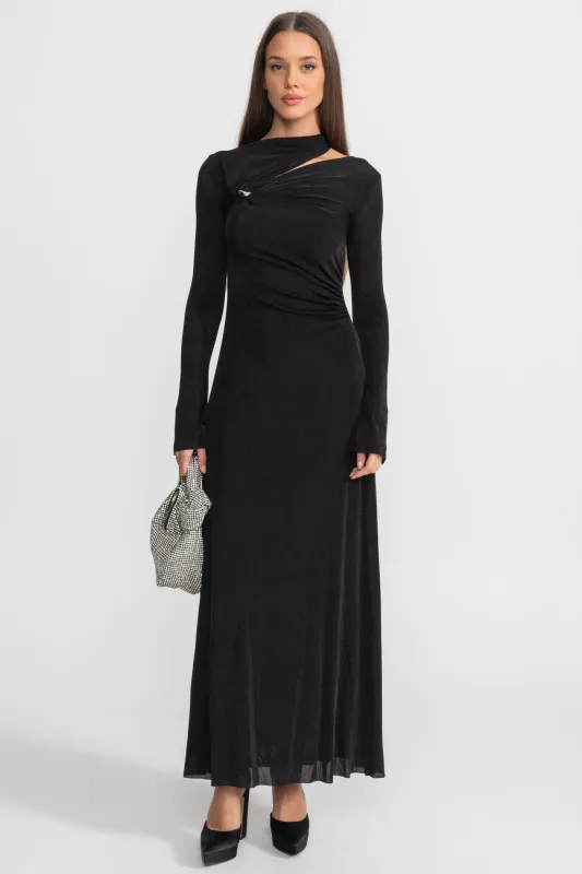 Draped Maxi Dress with Cut-Out and Elegant Detail - Black made by Sierra darien