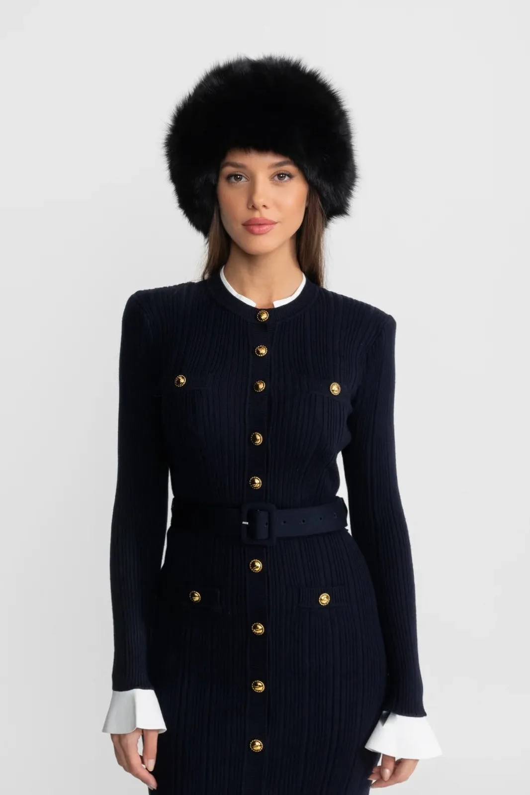 Ribbed Knit Midi Dress with Gold Button Fastening - Dark Blue sold by Sierra darien product image thumbnail 3