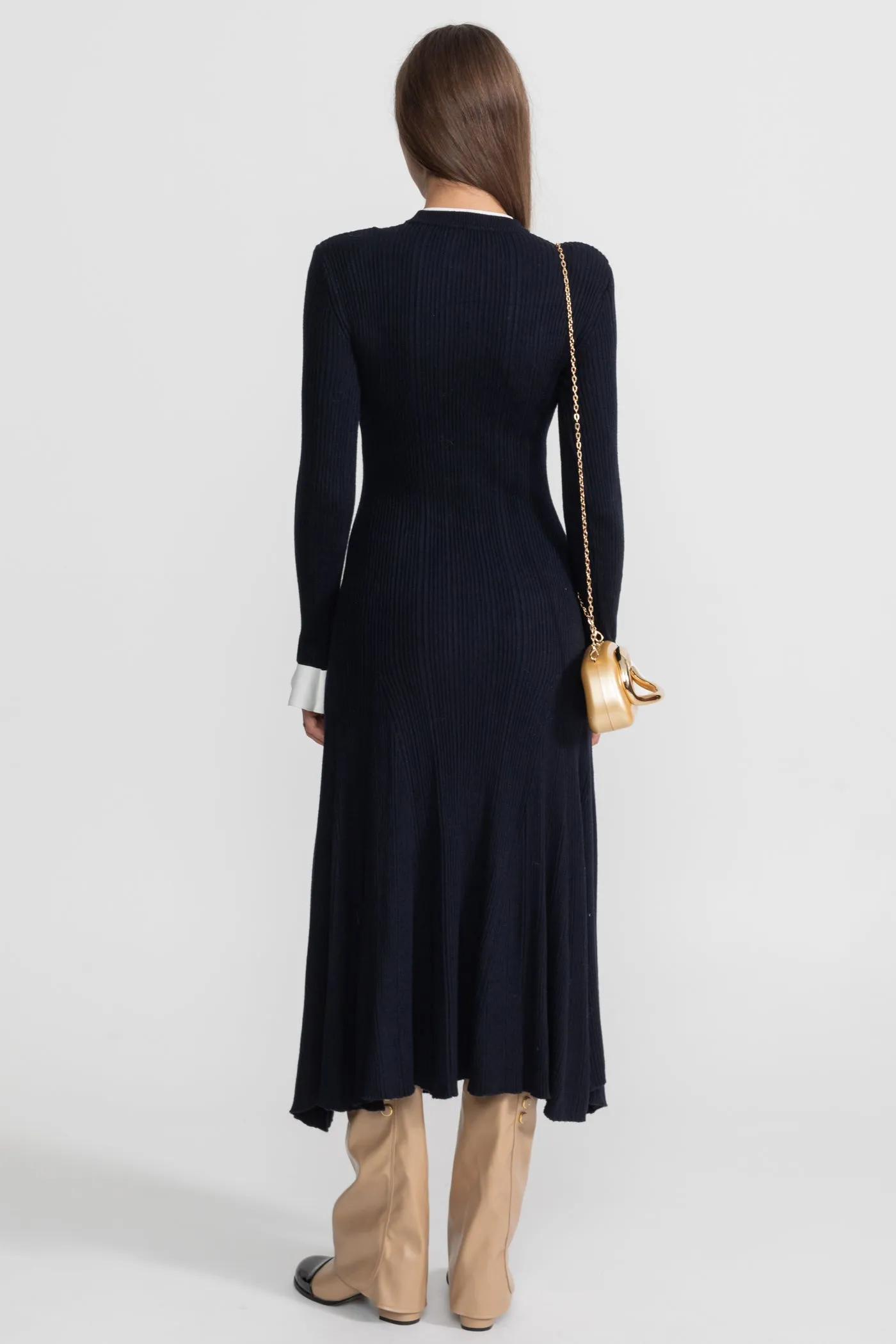 Ribbed Knit Midi Dress with Gold Button Fastening - Dark Blue sold by Sierra darien product image thumbnail 4