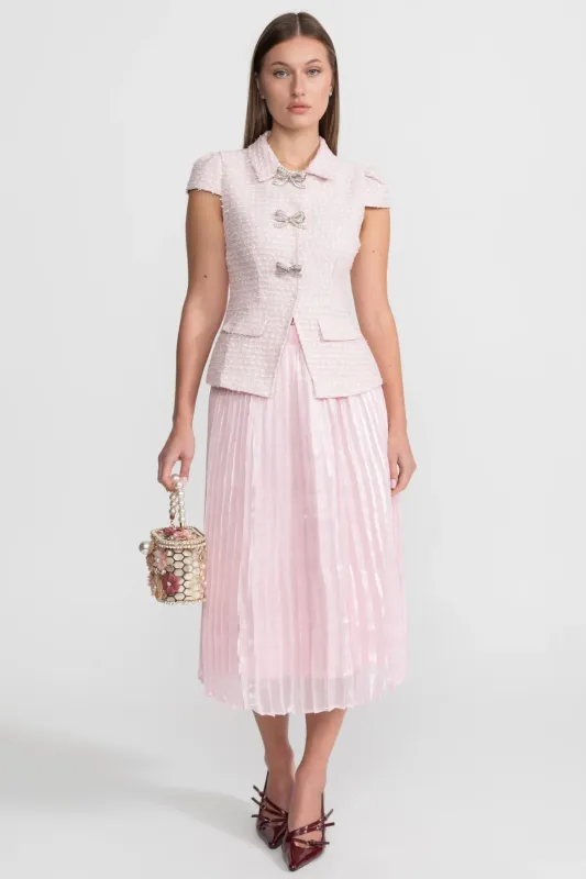 Tweed and Organza Co-ord Set with Crystal Bow Buttons - Pink made by Sierra darien