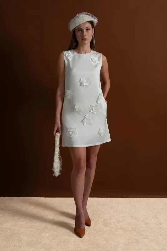 3D Floral Appliqué Mini Dress – White made by Sierra darien