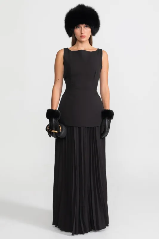 Sleeveless Maxi Co-Ord With Tailored Bodice And Pleated Skirt - Black made by Sierra darien