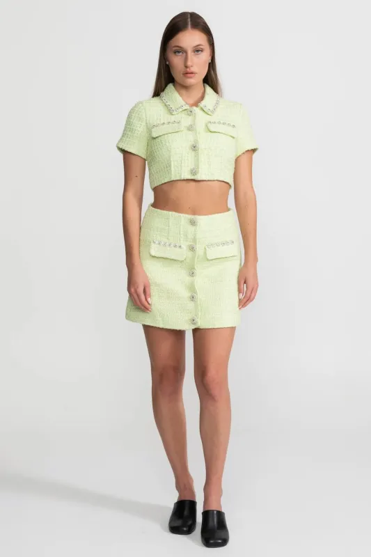 Crystal-Trim Tweed Co-ord Set – Lime made by Sierra darien