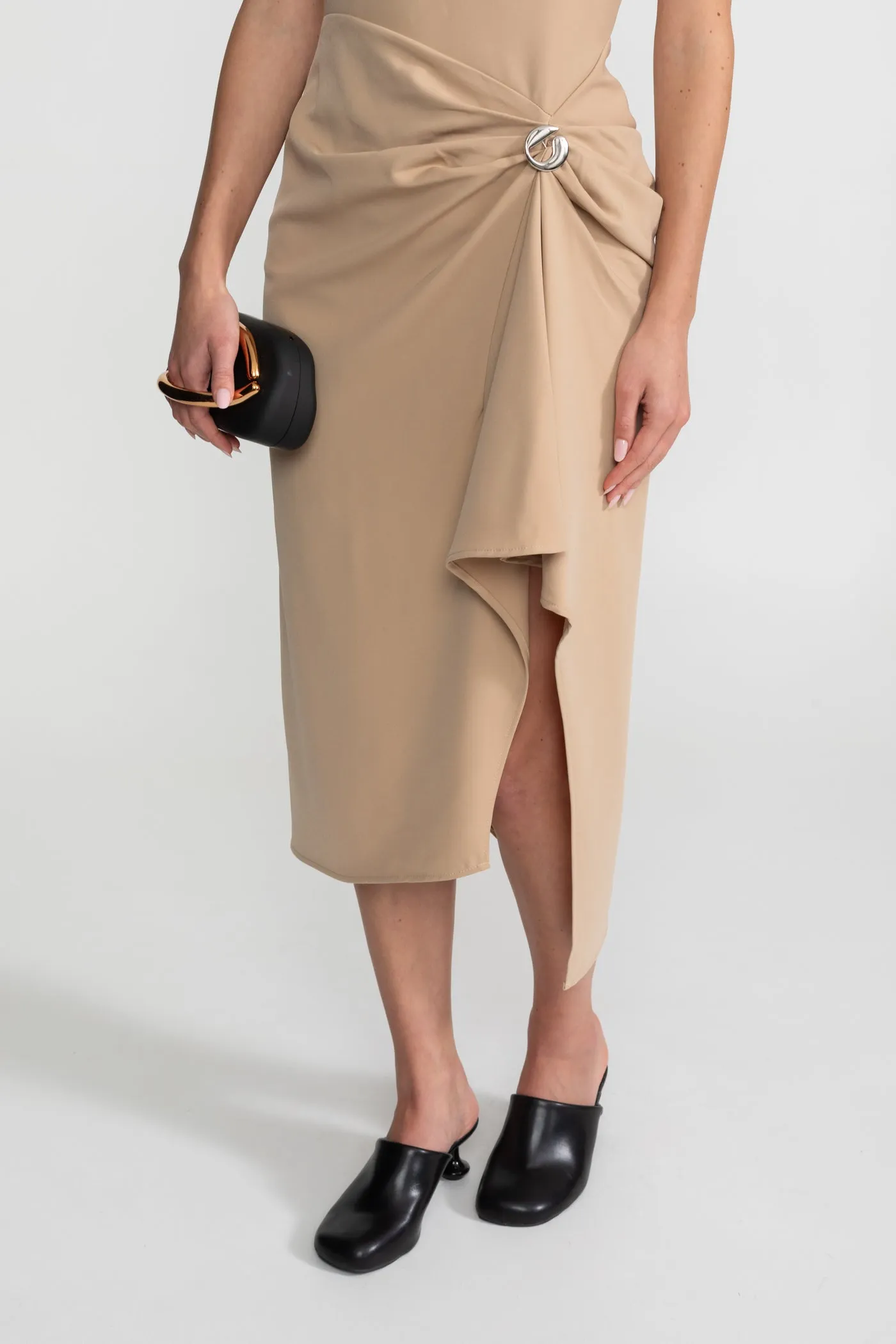 Draped Halter Midi Dress With Asymmetric Drape Detail – Nude sold by Sierra darien product image thumbnail 4