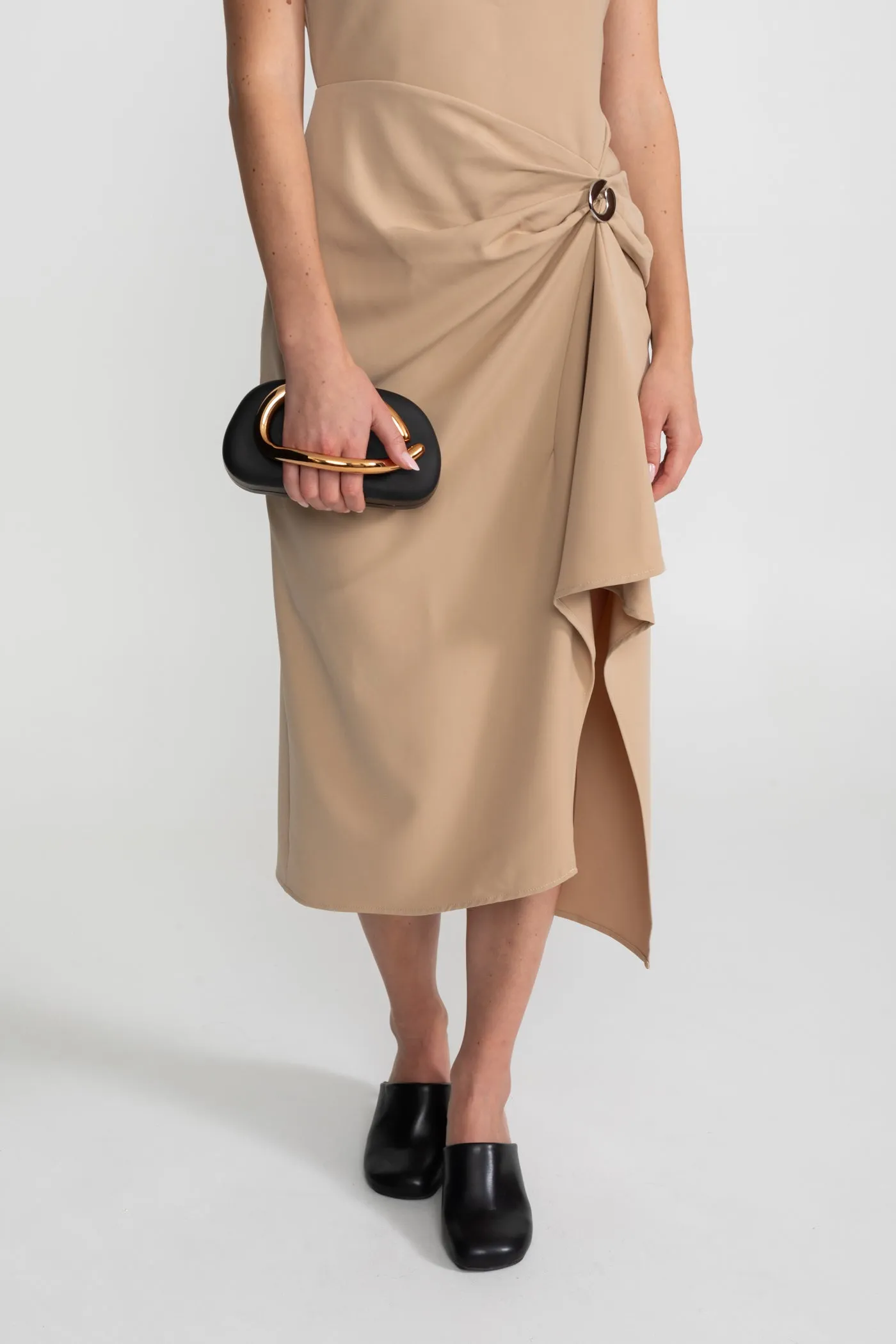 Draped Halter Midi Dress With Asymmetric Drape Detail – Nude sold by Sierra darien product image thumbnail 5