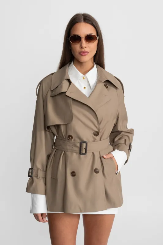 Classic Double-Breasted Trench Coat With Belted Waist – Khaki made by Sierra darien