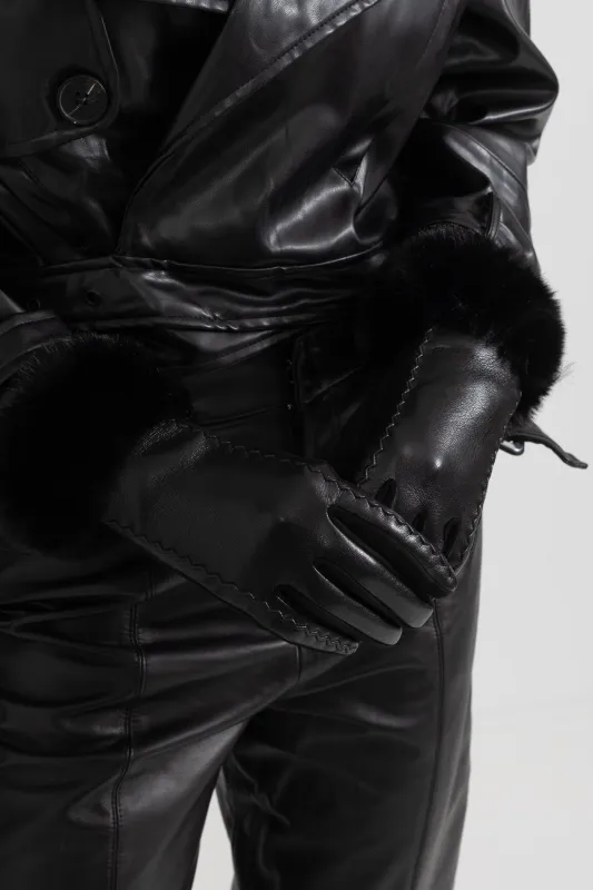 Vegan Leather Gloves With Fur Cuffs - Black made by Sierra darien
