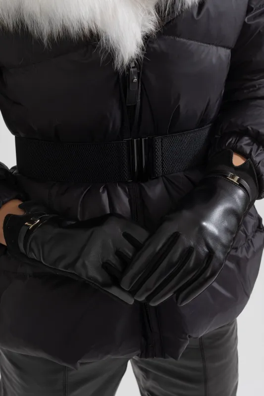 Vegan Leather And Suede Gloves With Gold Buckle Detail - Black made by Sierra darien