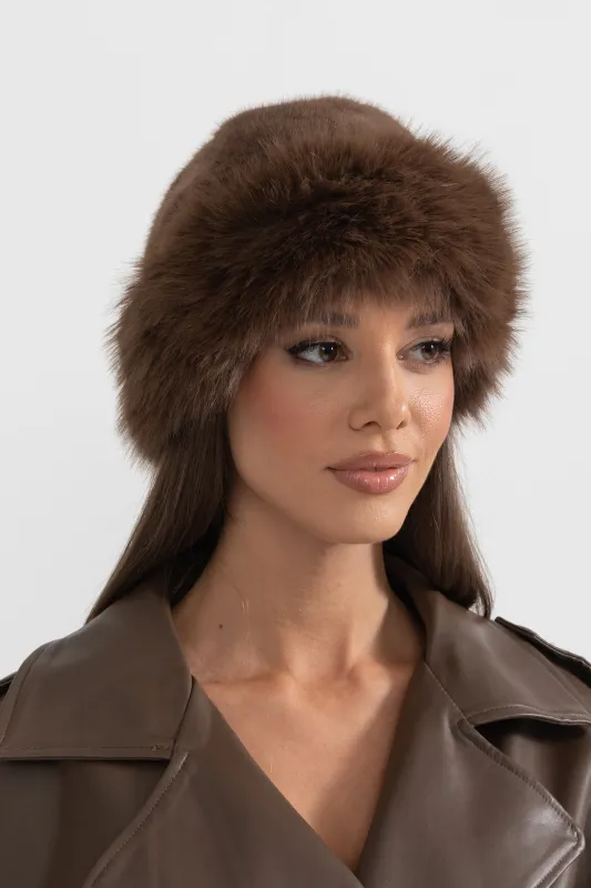 Faux Fur Hat With Wide Brim - Brown made by Sierra darien
