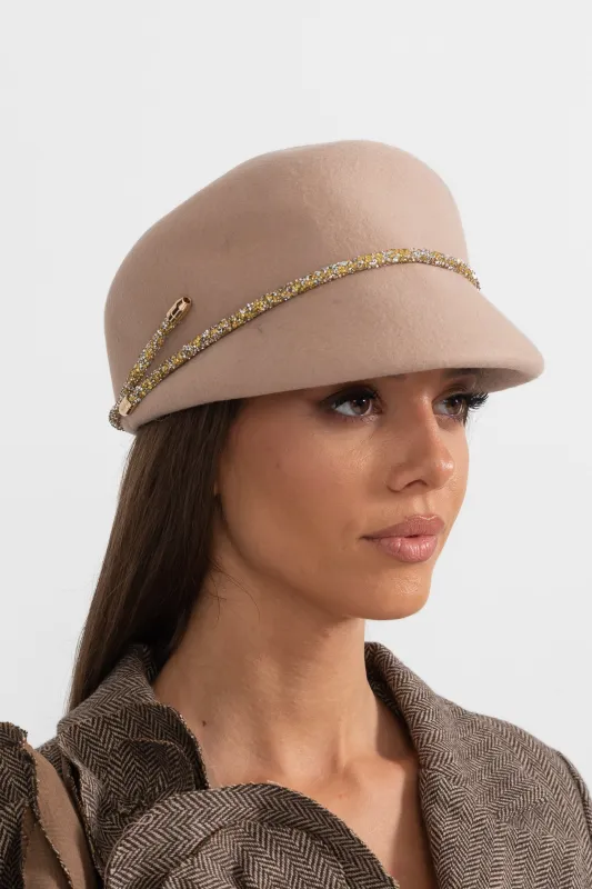 Short Brim Hat With Wrapped Detail - Beige made by Sierra darien