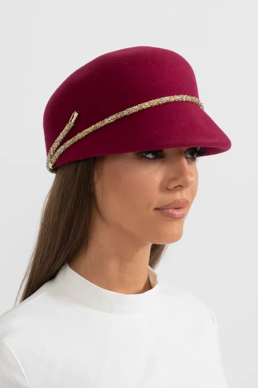 Short Brim Hat With Wrapped Detail - Burgundy made by Sierra darien
