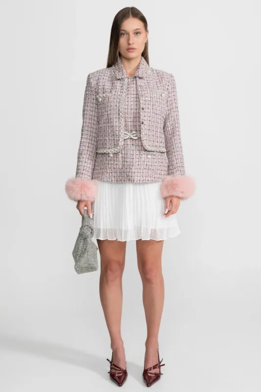 Tweed Cropped Jacket with Faux Fur Cuffs - Pink made by Sierra darien