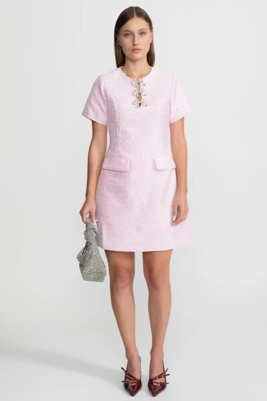 Sequin Mini Dress with Crystal Bow Accents - Pink made by Sierra darien