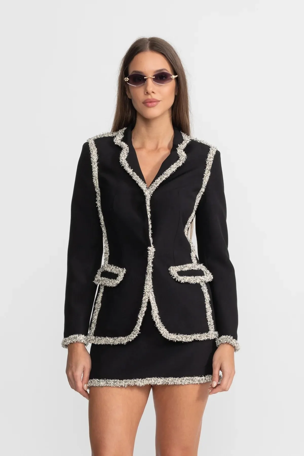 Tweed Set With Sparkling Trim Blazer And Matching Mini Skirt - Black sold by Sierra darien product image thumbnail 3