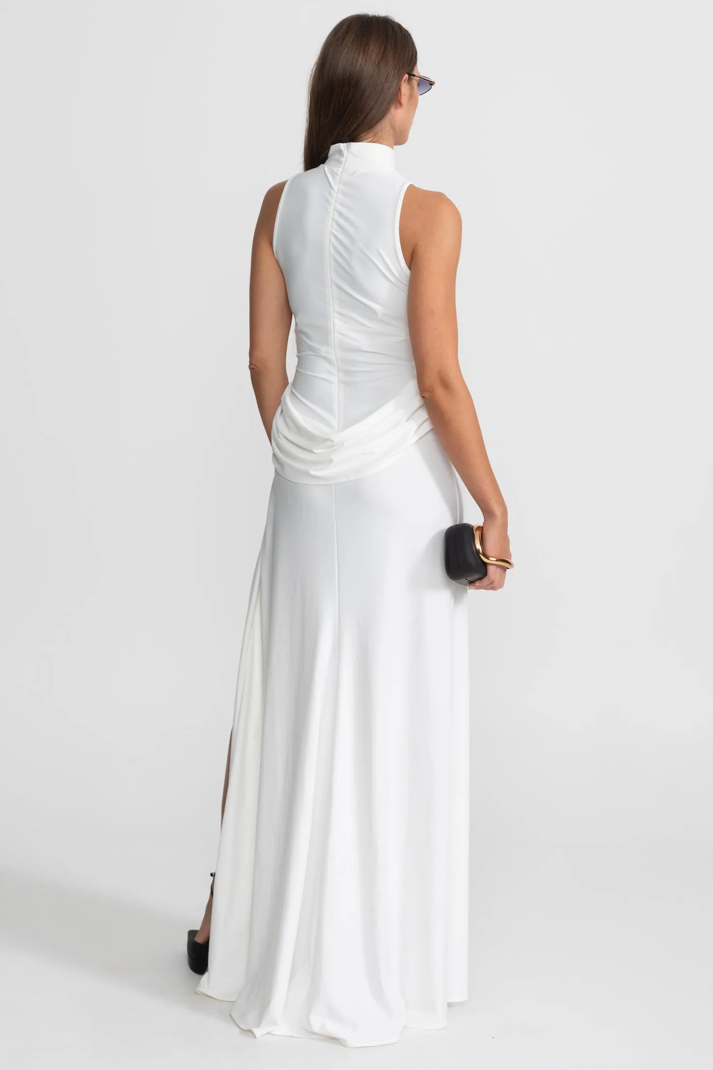 Sleeveless Maxi Dress with Draped Waist and Side Slit - White sold by Sierra darien product image thumbnail 5
