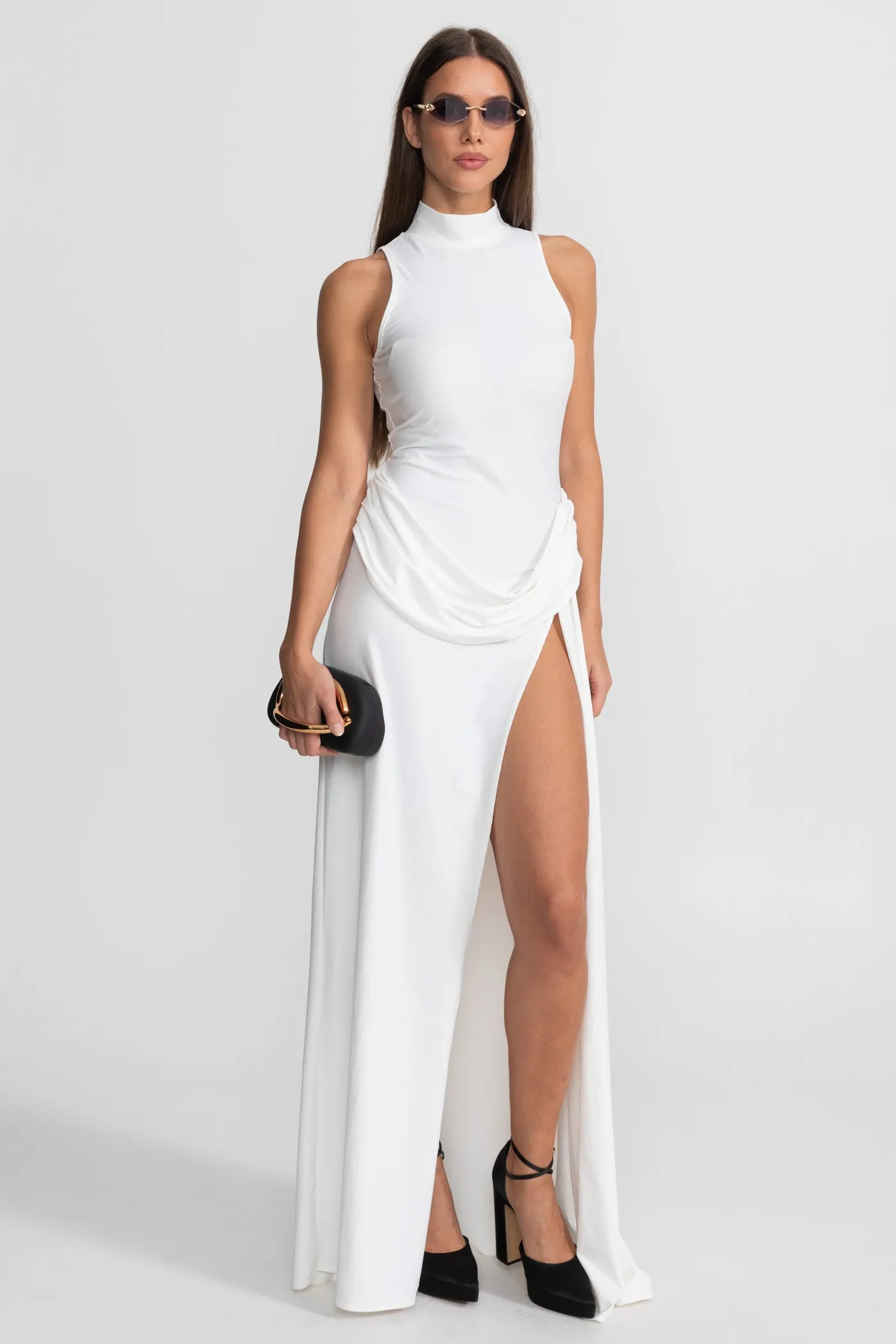 Sleeveless Maxi Dress with Draped Waist and Side Slit - White sold by Sierra darien product image thumbnail 3