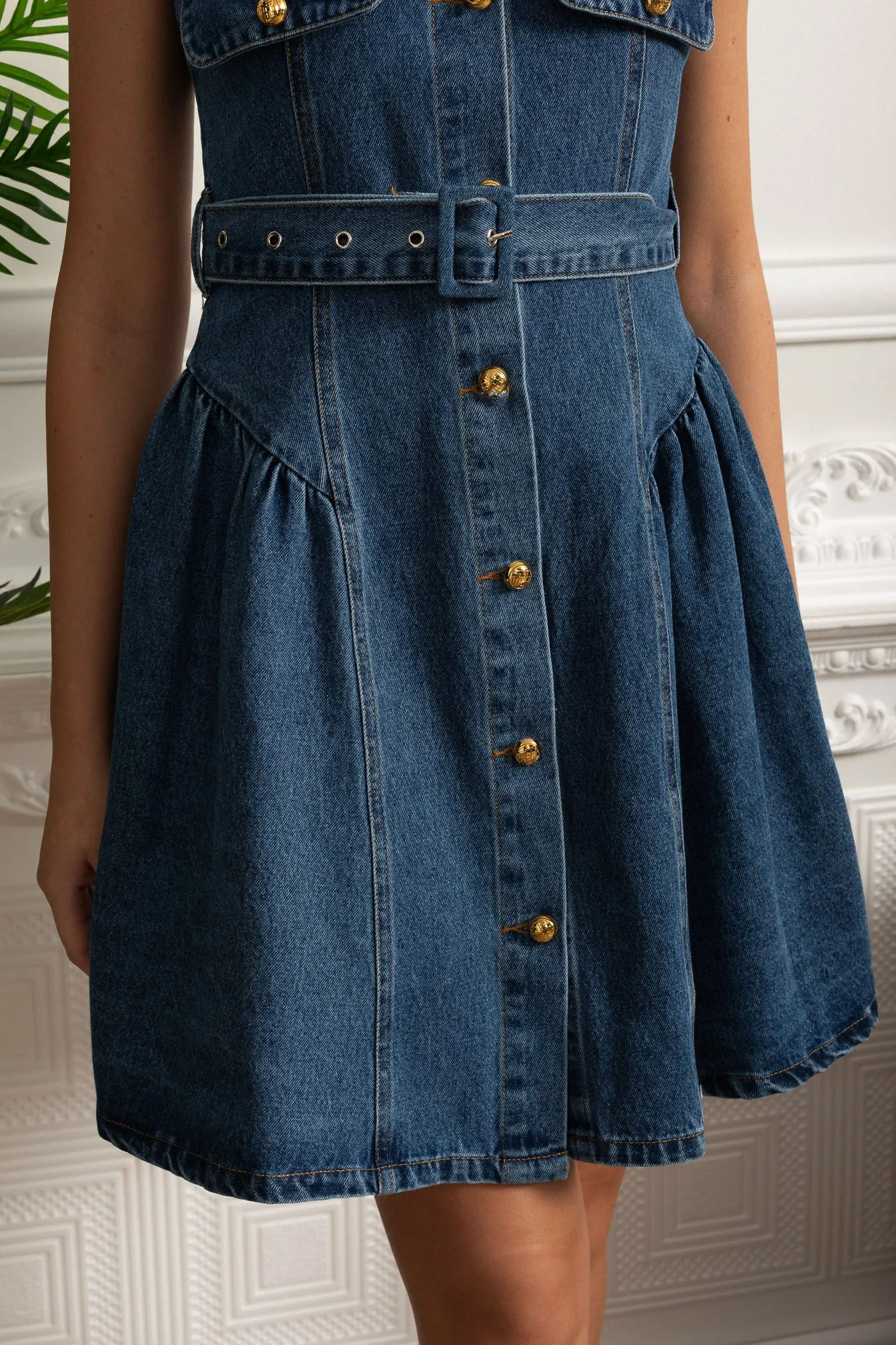 Belted Denim Button-Front Mini Dress - Blue sold by Sierra darien product image thumbnail 5