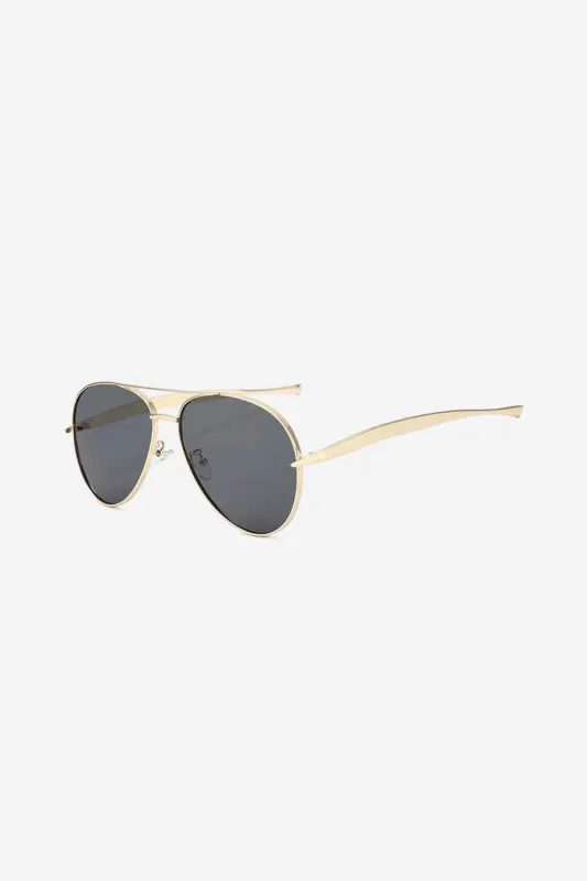 Aviator Sunglasses with Sculpted Gold Frame and Double Bridge – Black made by Sierra darien