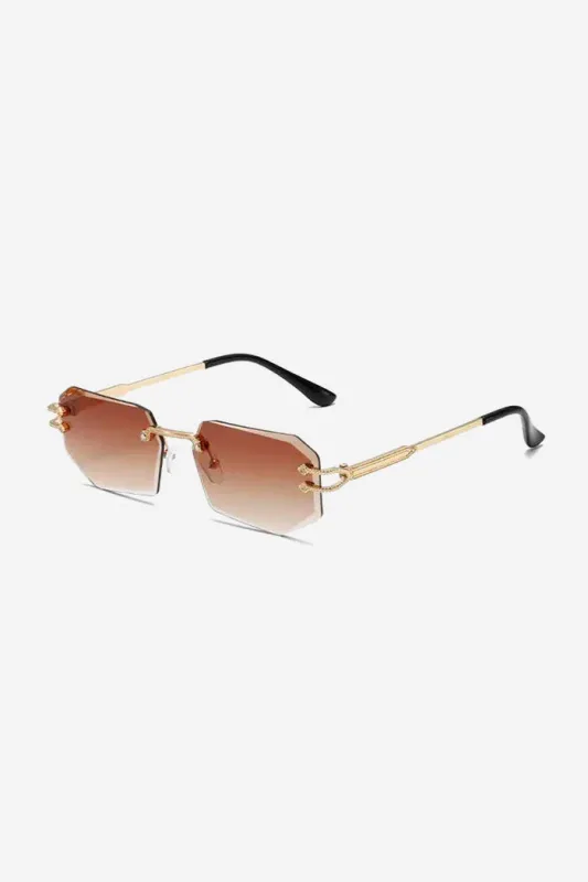 Rimless Geometric Sunglasses with Textured Gold Chain Temples – Brown Gradient made by Sierra darien
