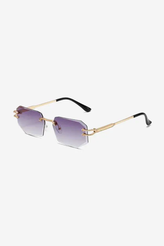 Rimless Geometric Sunglasses with Textured Gold Chain Temples – Purple made by Sierra darien