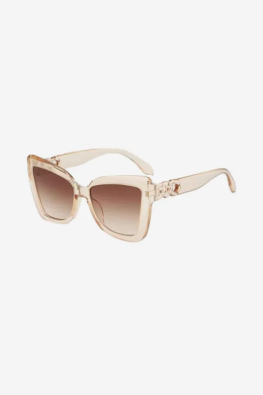 Oversized Cat-Eye Sunglasses with Interlocking Chain Temples – Beige made by Sierra darien