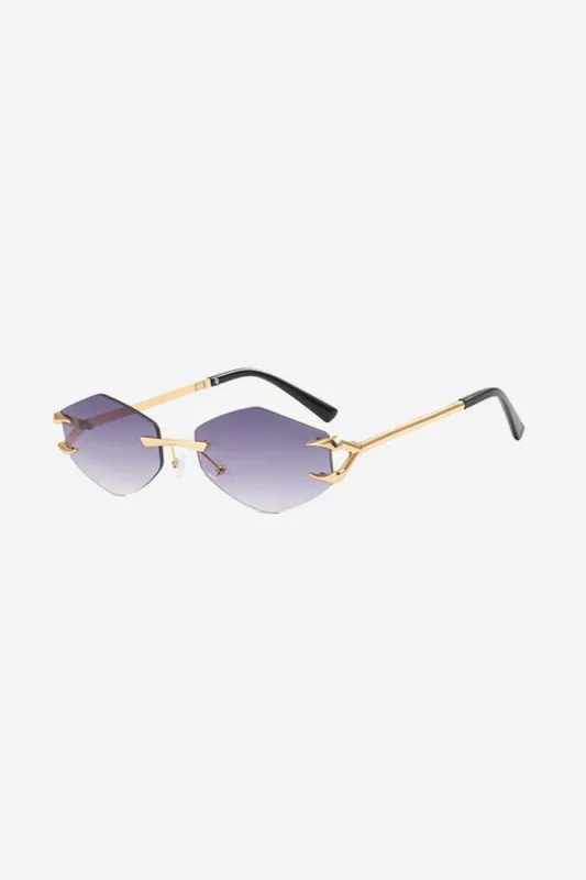 Rimless Geometric Sunglasses with Spiked Gold Temples – Purple made by Sierra darien