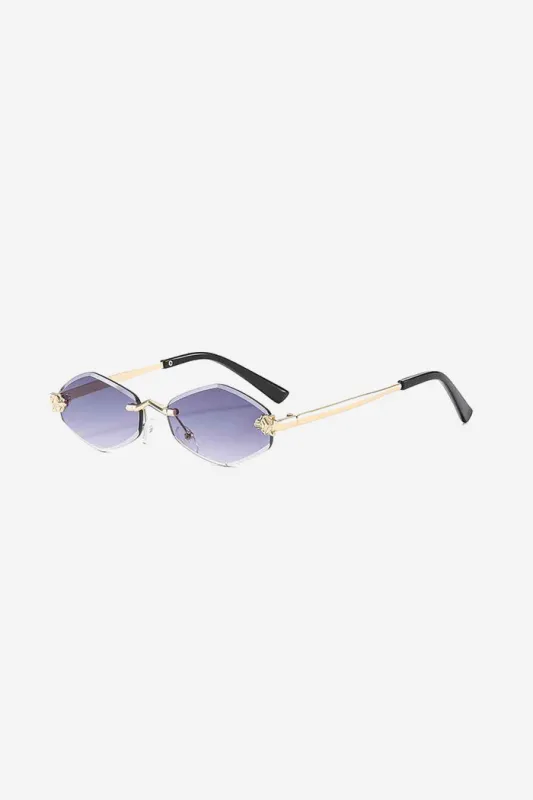 Rimless Hexagon Sunglasses with Gold Patterned Temples – Purple made by Sierra darien