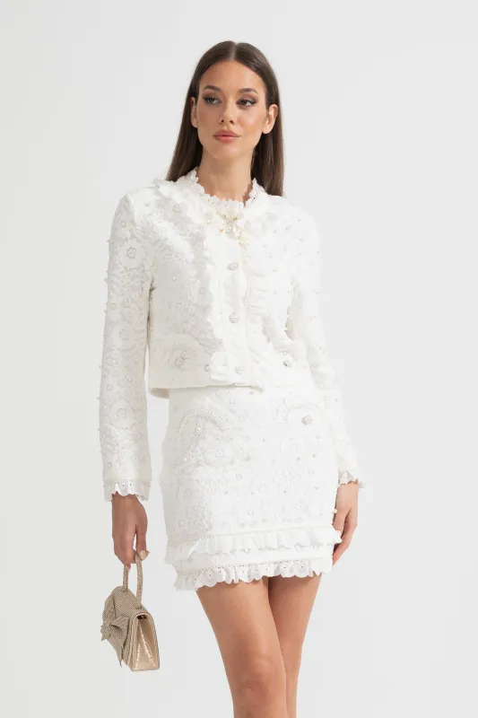 Elegant Two-Piece Ensemble With Exquisite Pearl Embellishments - White made by Sierra darien