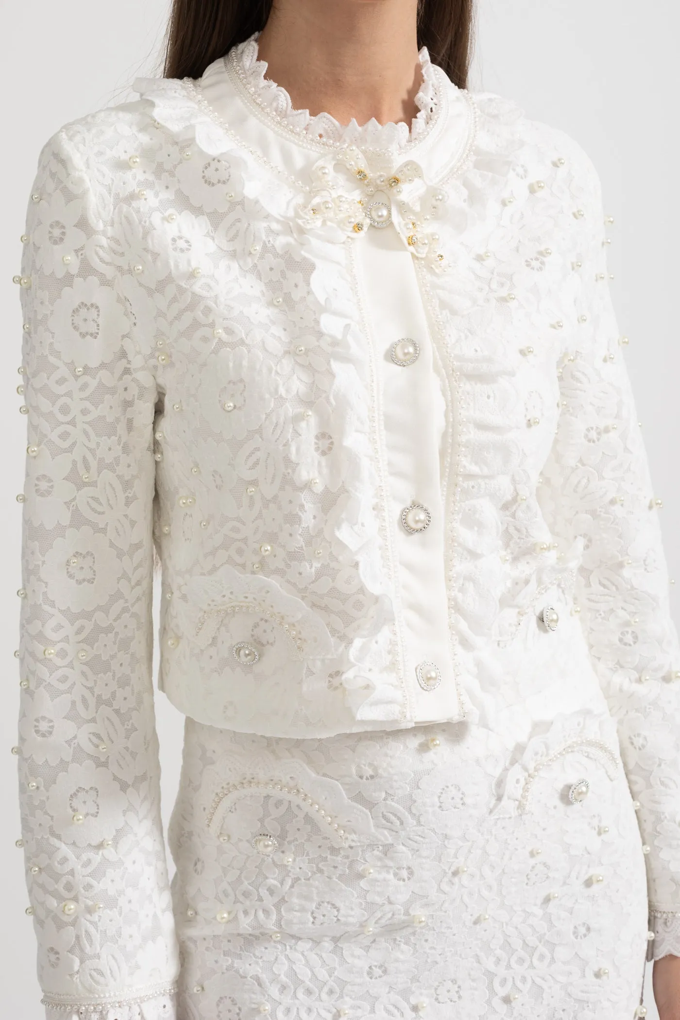 Elegant Two-Piece Ensemble With Exquisite Pearl Embellishments - White sold by Sierra darien product image thumbnail 5