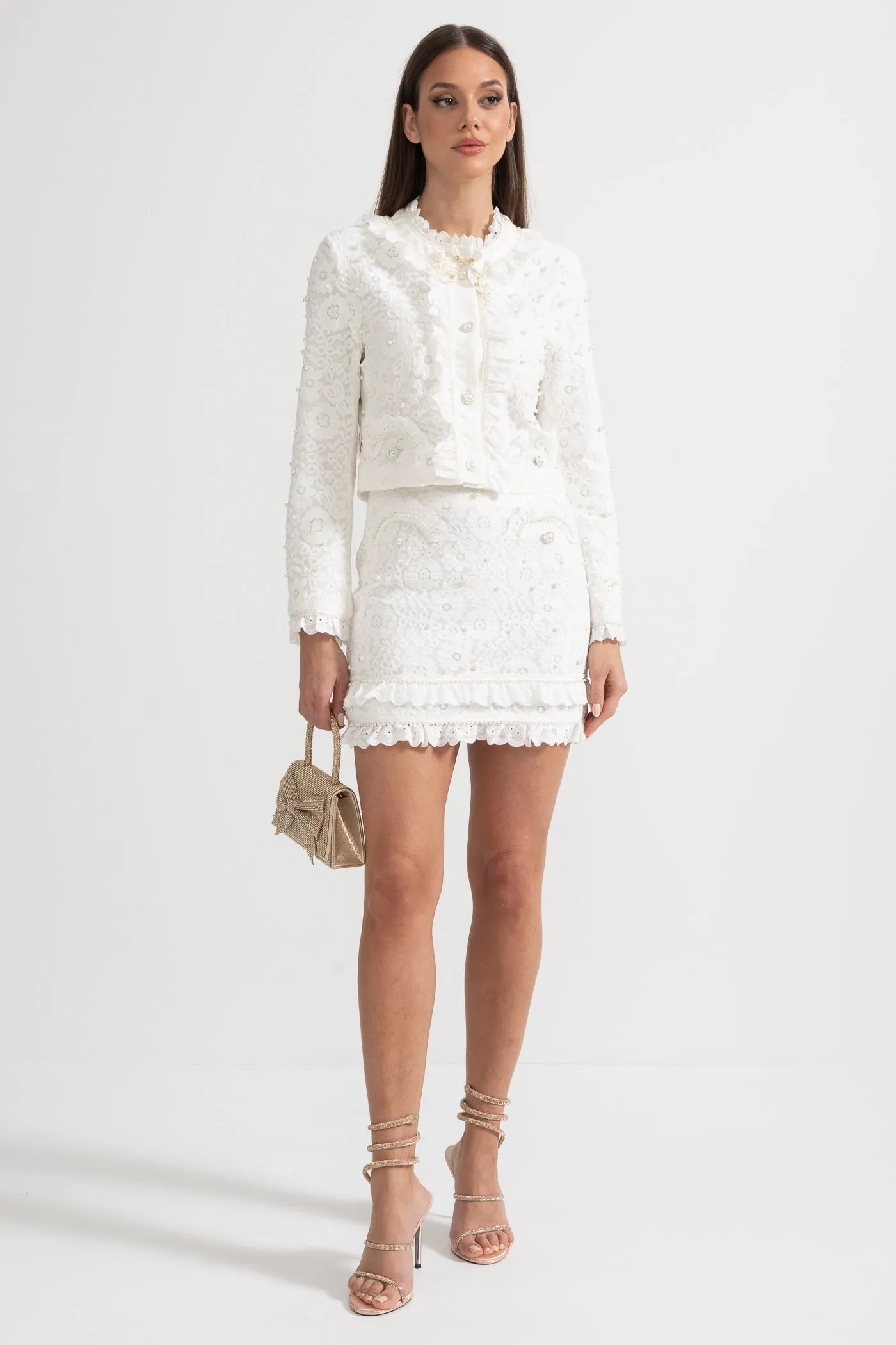 Elegant Two-Piece Ensemble With Exquisite Pearl Embellishments - White sold by Sierra darien product image thumbnail 3