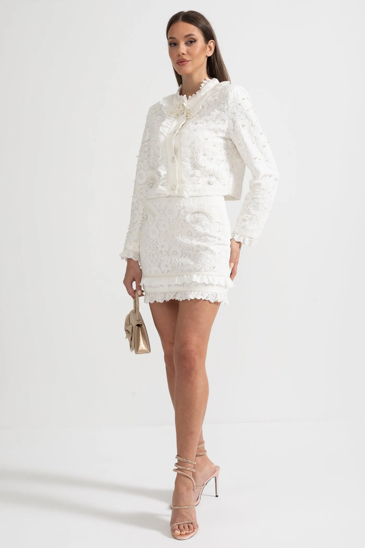 Elegant Two-Piece Ensemble With Exquisite Pearl Embellishments - White sold by Sierra darien product image thumbnail 4