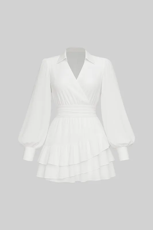 Elegant Dress With Long Puff Sleeves, Fitted Cinched Waist And Back Cutout - White made by Sierra darien