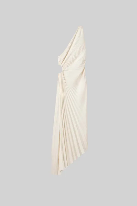 Elegant One Shoulder Dress With Ruched Texture And Circular Side Cut-Out - Ivoire made by Sierra darien