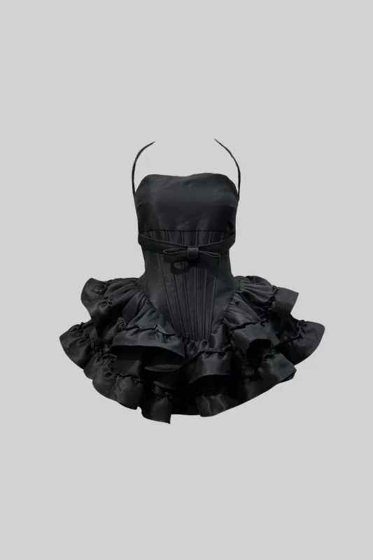 Sleeveless Dress With Corset-Style Bodice And Flared mini Skirt - Black made by Sierra darien