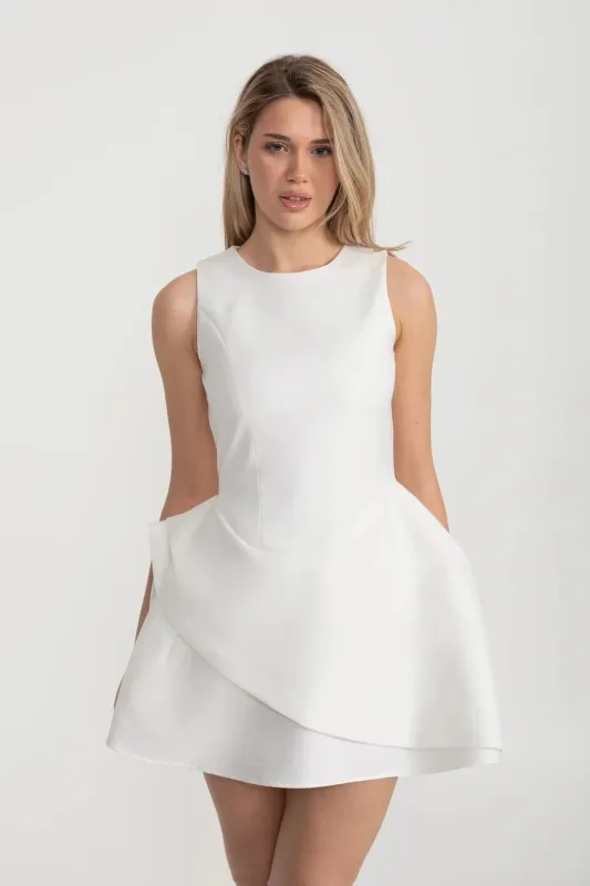 Contemporary Sleeveless Dress With Fitted Bodice And Asymmetrical Skirt - White made by Sierra darien