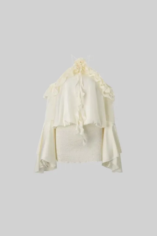 Elegant Dress With Ruffled Layers And Flared Sleeves - Ivoire made by Sierra darien