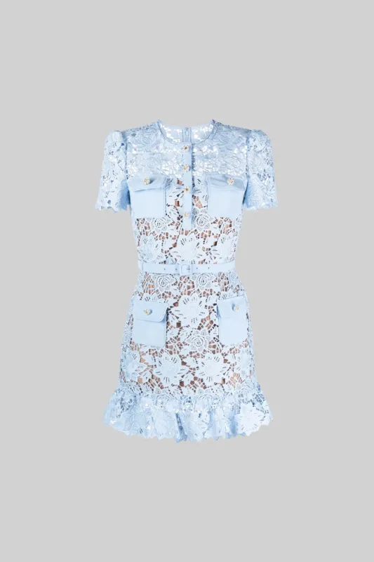 Short Sleeve Embroidered Floral Dress - Blue made by Sierra darien