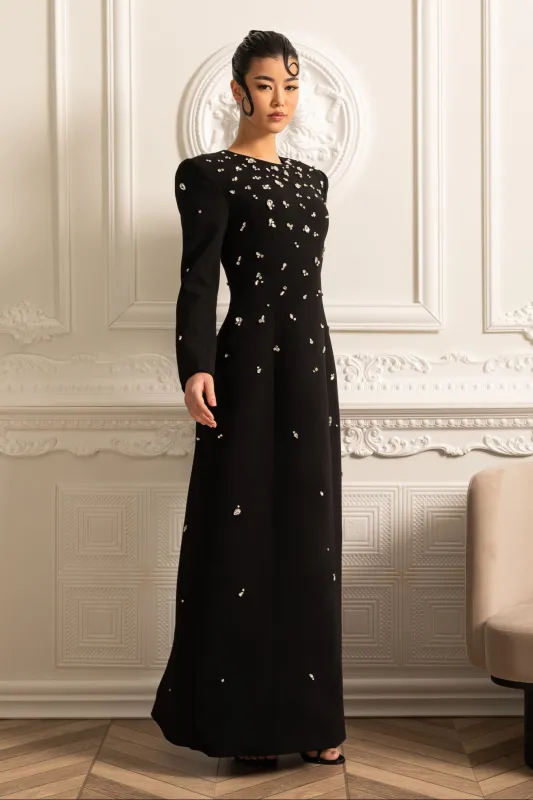 Elegant Long Dress With Sparkling  Embellishments - Black made by Sierra darien