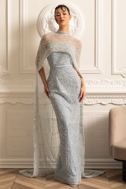 Glamourous Beaded Gown With Detachable Veil - Blue made by Sierra darien