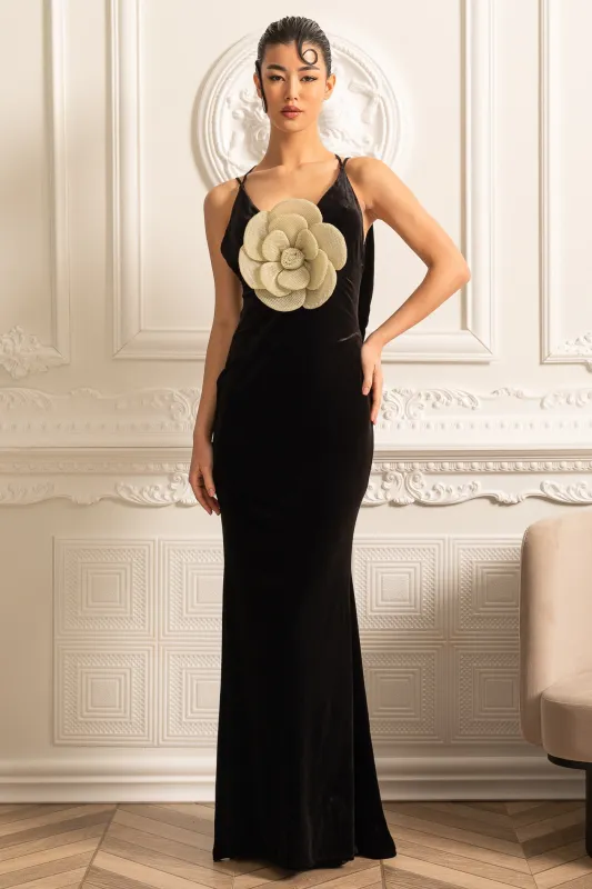 Floral Embellished Gown With Back Cutout - Black made by Sierra darien