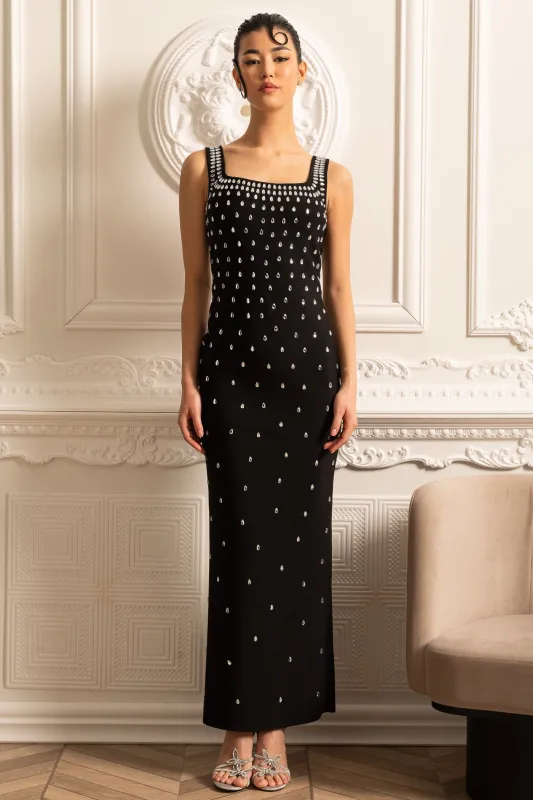 Fitted Dress With Delicate Crystal Embellishments - Black made by Sierra darien