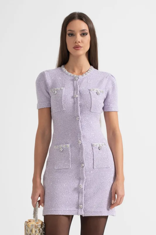 Textured Mini Dress With Front Pockets - Purple made by Sierra darien